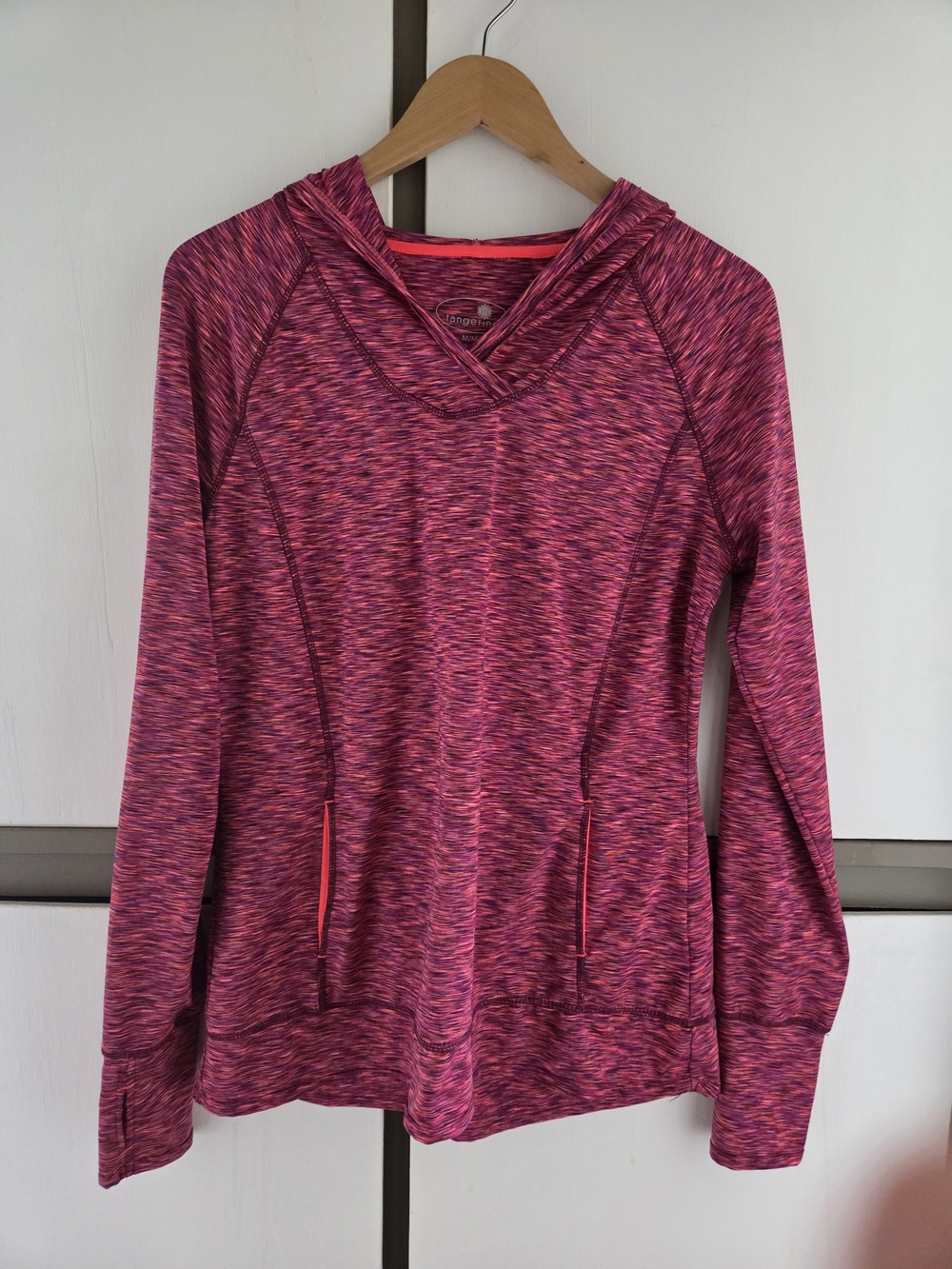 Women's Pink Space-Dye Hooded Active Top, M, NWOT